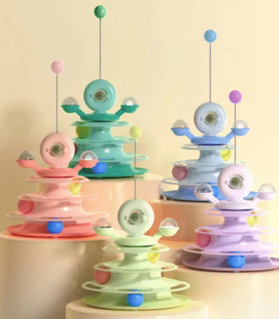Cat Windmill Tower Toy with Feather