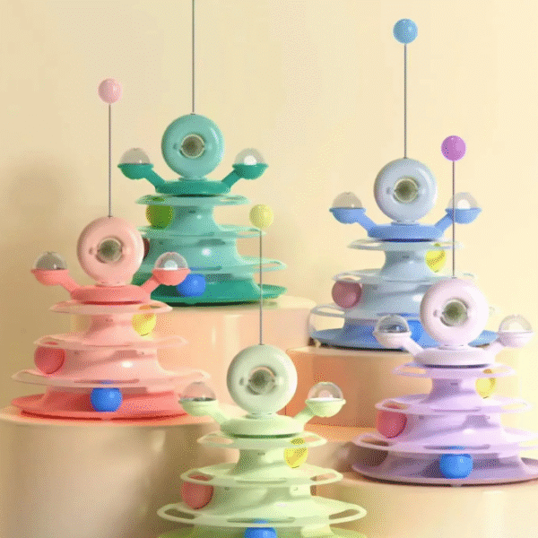 Cat Windmill Tower Toy with Feather