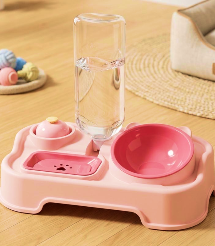 1 (36) Pet Water Dispenser with Food Bowl & Bell - Image 1